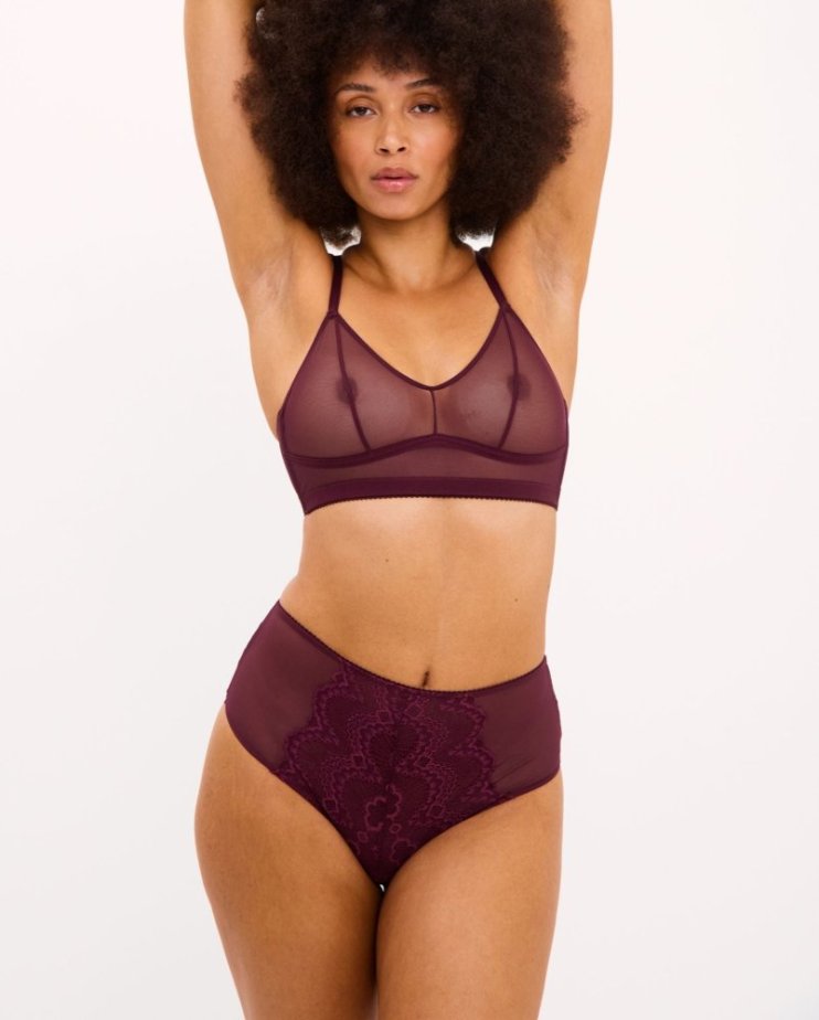 Lace Highwaist Briefs Cherry - Velikost: S