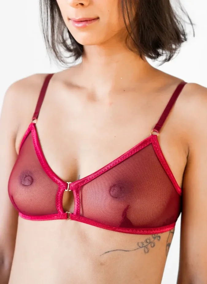 Podprsenka hladká tylová bordó SHEIO - Velikost: M