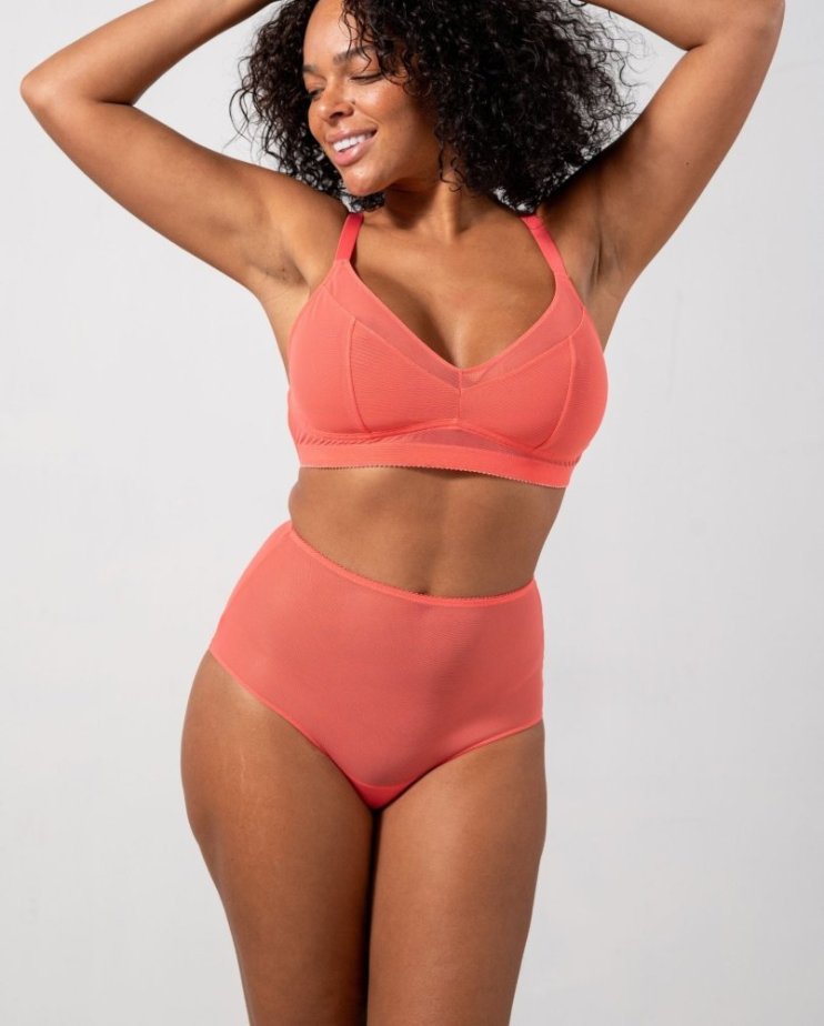 Mesh Highwaist Briefs Coral - Velikost: M