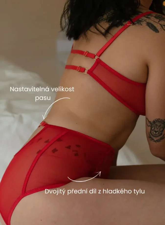 Erotické kalhotky “Crotchlessky” Tichée hladký tyl červený - Velikost: L