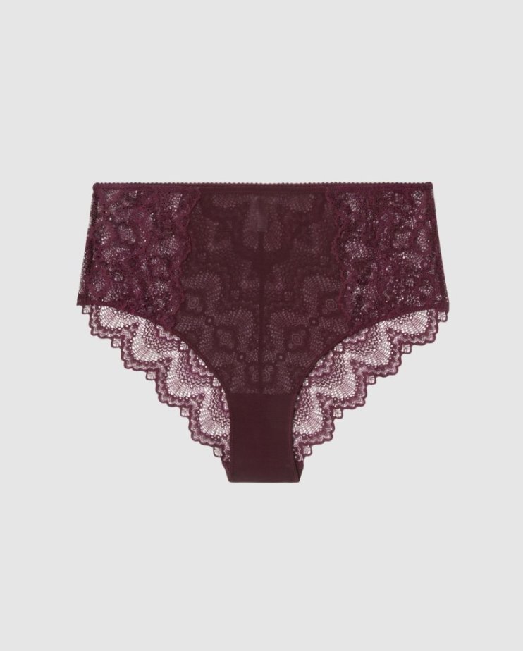 Lace Highwaist Briefs Cherry - Velikost: S