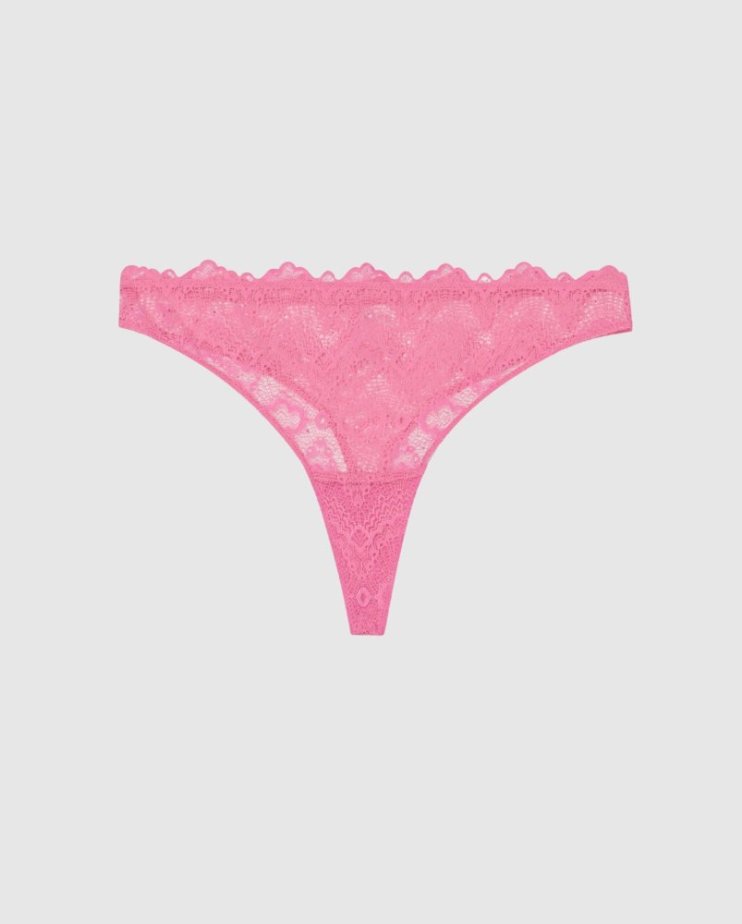 Lace Thong Candy Pink - Velikost: S