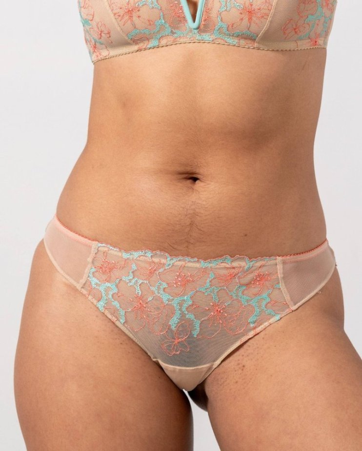 Mesh Bikini Briefs Sand/Coral/Turquoise - Velikost: M