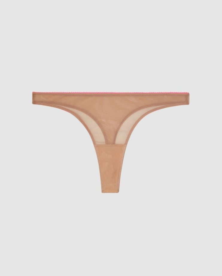 Mesh Thong Warm nude/Candy Pink - Velikost: S